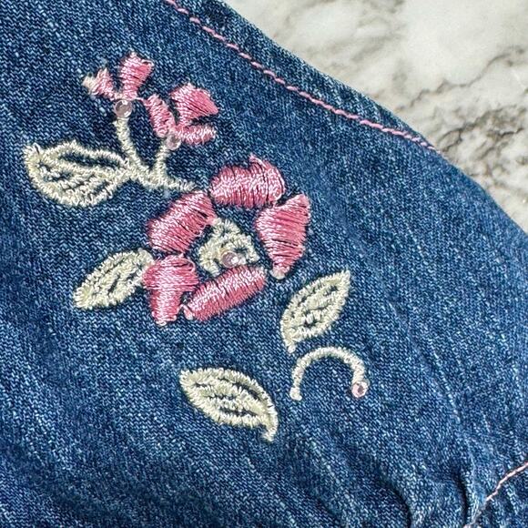 VTG Y2K Denim Drop Waist Ruffle Skirt Halter Dress Girls Size 7/8 Embellished - Picture 4 of 7